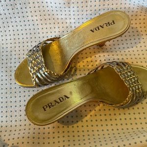 Prada Gold and Silver Sandals.